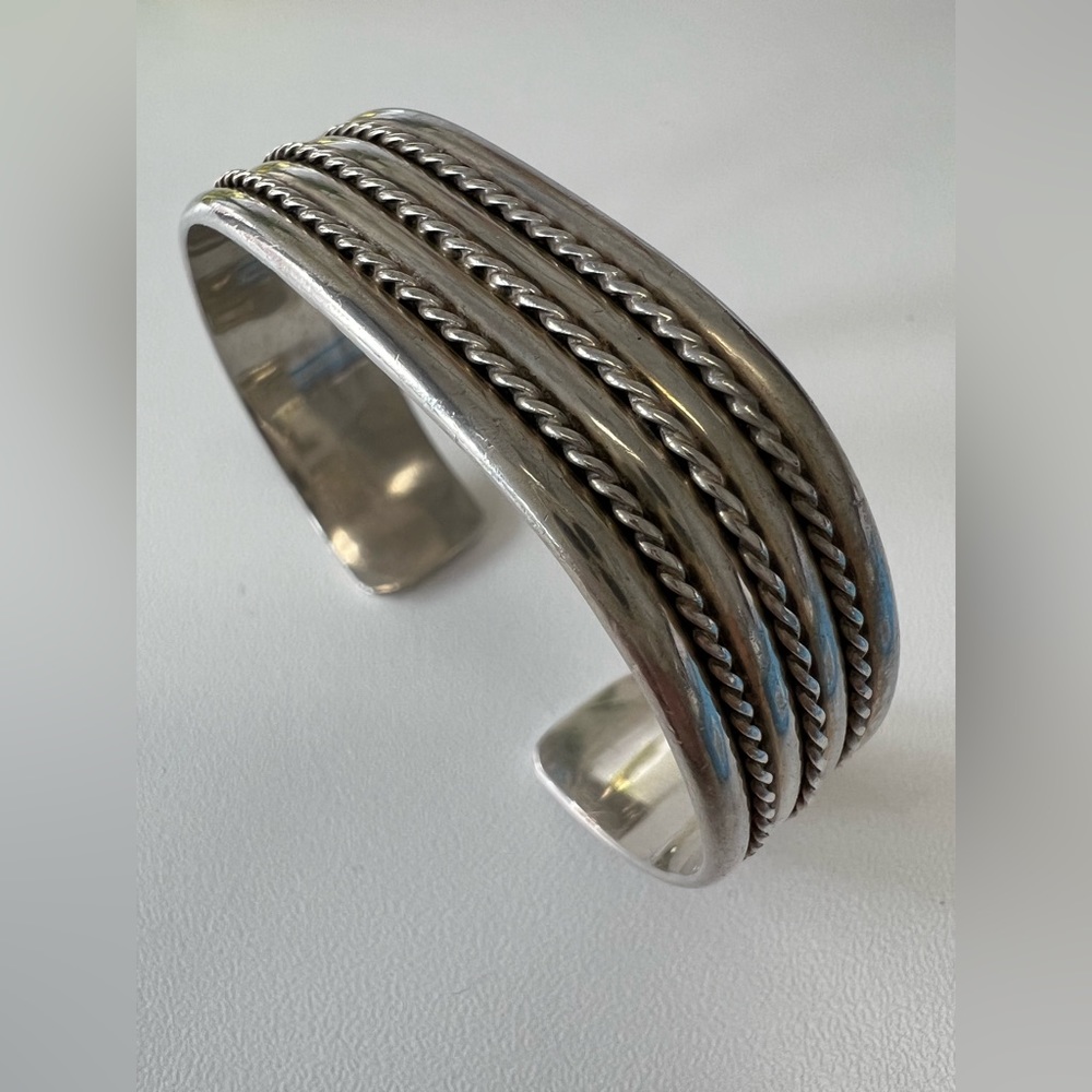 Silver Mexican Rope Weave Style Cuff Bracelet